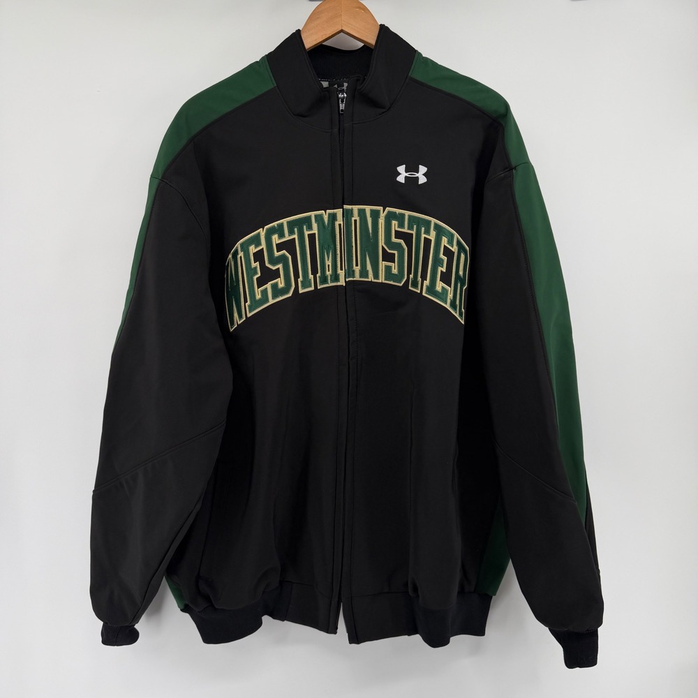 Under Armour Westminster Mens XL Full Zip Track Jacket Black Green Athletic Logo